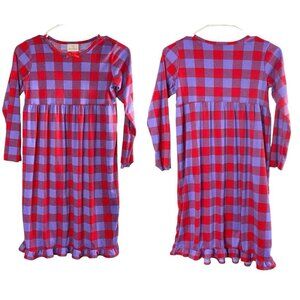 HANNA ANDERSON Girls Flannel Nightgown Size 130/8 Checker Purple Red 92-20‎